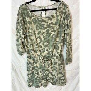 New Directions Studio Womens Camo Leopard Print Drawstring Romper Jumpsuit  M‎